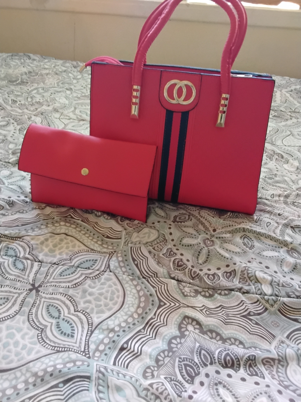 Red Structured Tote with Matching Clutch